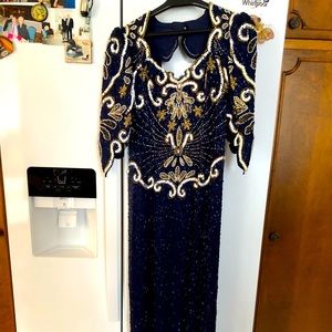 Blue evening dress. Third photo is back of dress opening